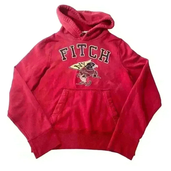 Vintage Y2K Abercrombie & Fitch Mens‎ L Red Hoodie Eagle Preppy Winter Sweater - Picture 1 of 10
